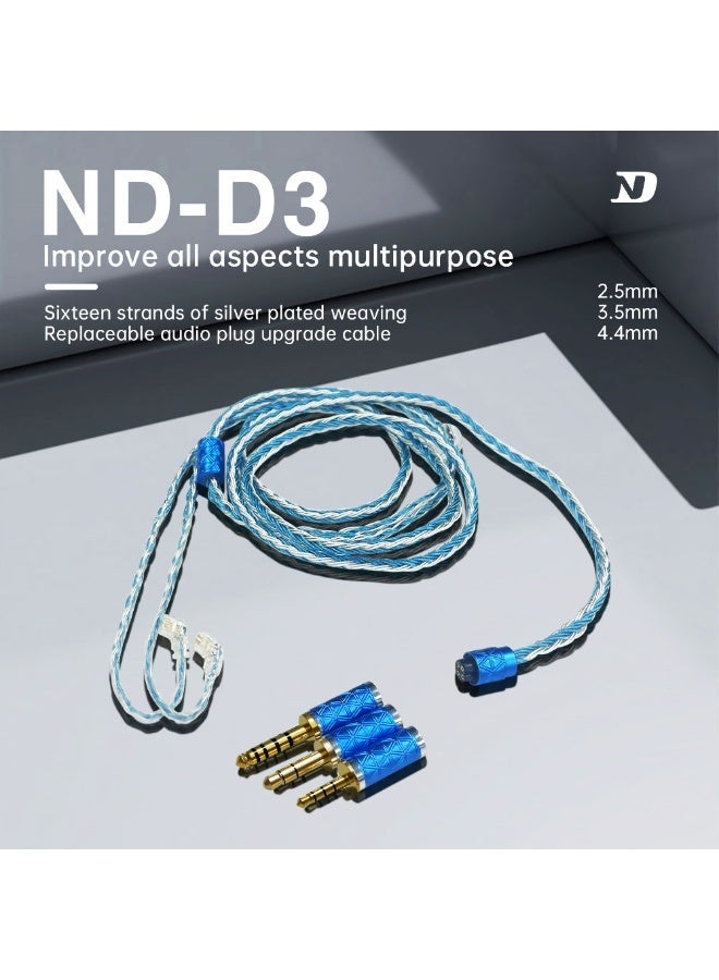 إن دي كابل ترقية سماعات إن دي-دي 3 مجدول مطلي بالفضة، كابل استبدال برأس قابل للفصل مع رؤوس قابلة للتبديل 3.5 ملم / 2.5 ملم / 4.4 ملم، مكوّن من 16 جديلة و352 نواة، متوافق مع سماعات كيه زد داخل الأذن بدبابيس 0.75 – 0.78 ملم - Image 2